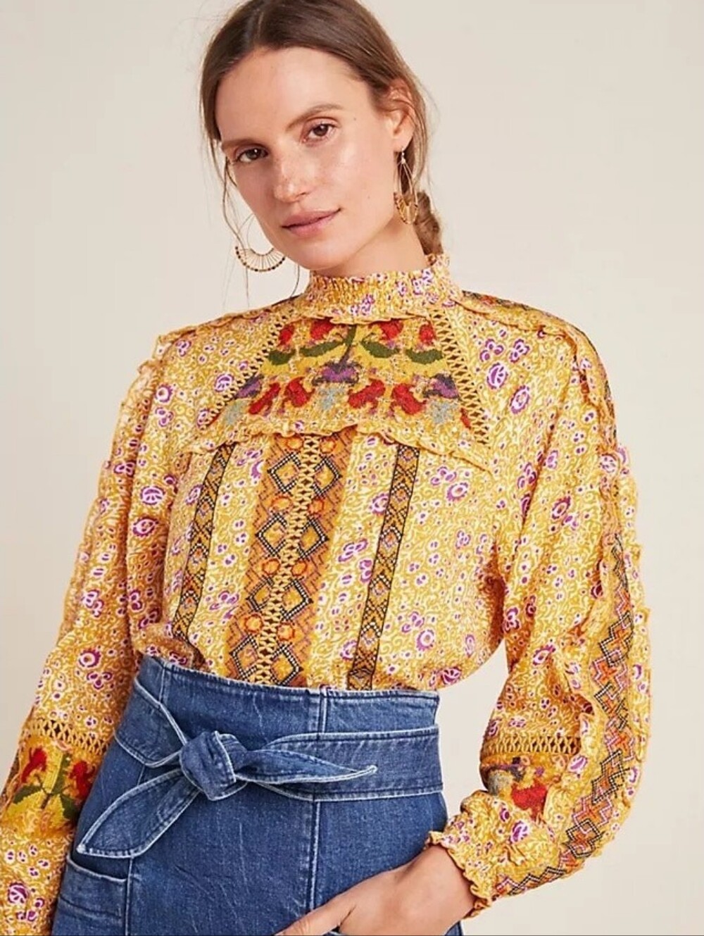 MAEVE BY ANTHROPOLOGIE Goldie Embroidered Boho Inspired Floral Blouse EUC Sz 2 - Picture 1 of 5